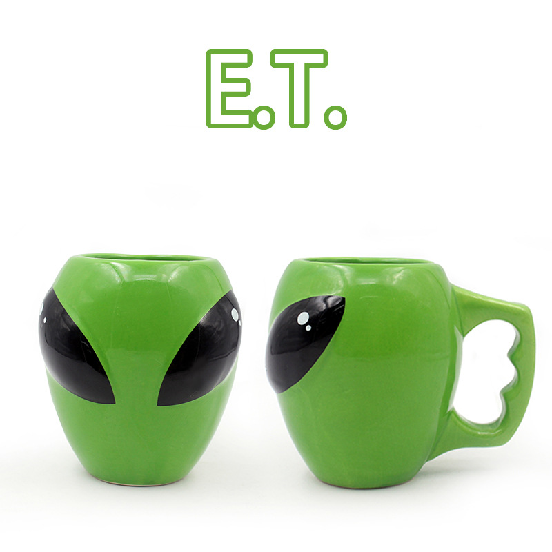 Taza de cerámica verde alienígena ALIEN transfronteriza cuidadosamente seleccionada, taza de agua para oficina, cafetería, bar, copa de vino