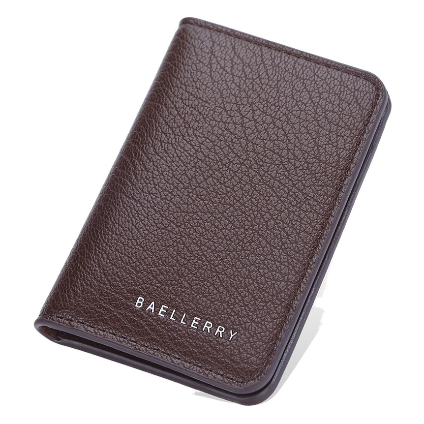 Men's Wallet New Baellerry Cross-border Simple Multi-card Card Case Litchi Pattern Soft Leather Open Card Case