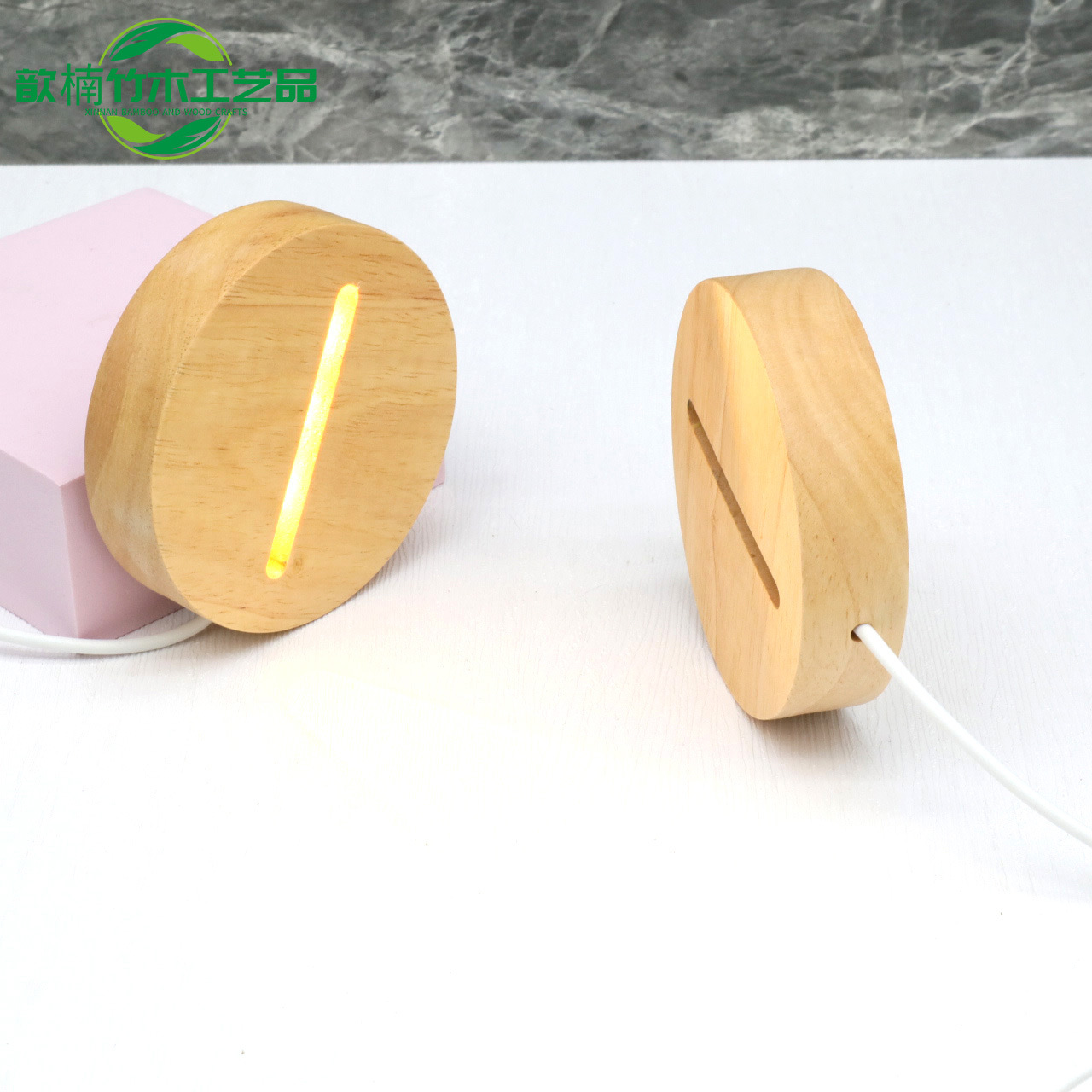 木质工艺品供应灯饰木底座3D小夜灯圆形台灯木底座亚克力灯饰配件