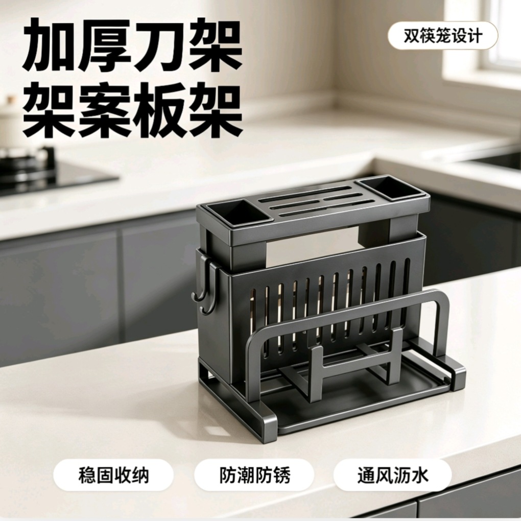 Knife rack, kitchen wall-mounted countertop utensil holder, ventilated and draining pot lid, knife, and cutting board storage rack