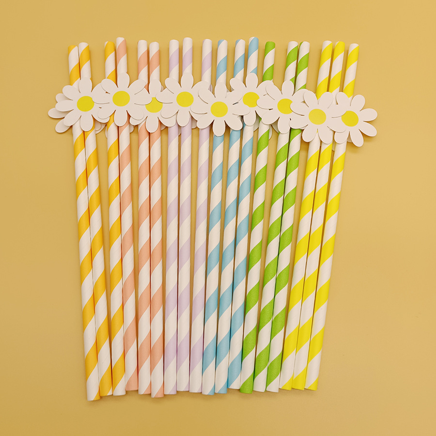 Daisy White Pink small Flower Paper Straw Tarjeta de paja desechable de decoración de fiesta transfronteriza