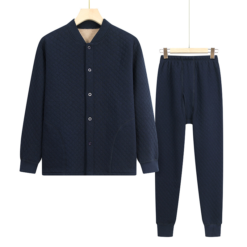 중년 및 노인 열 속옷 세트 남성 두꺼운 기모 아빠 겨울 카디건 에어면 가을 옷 가을 바지