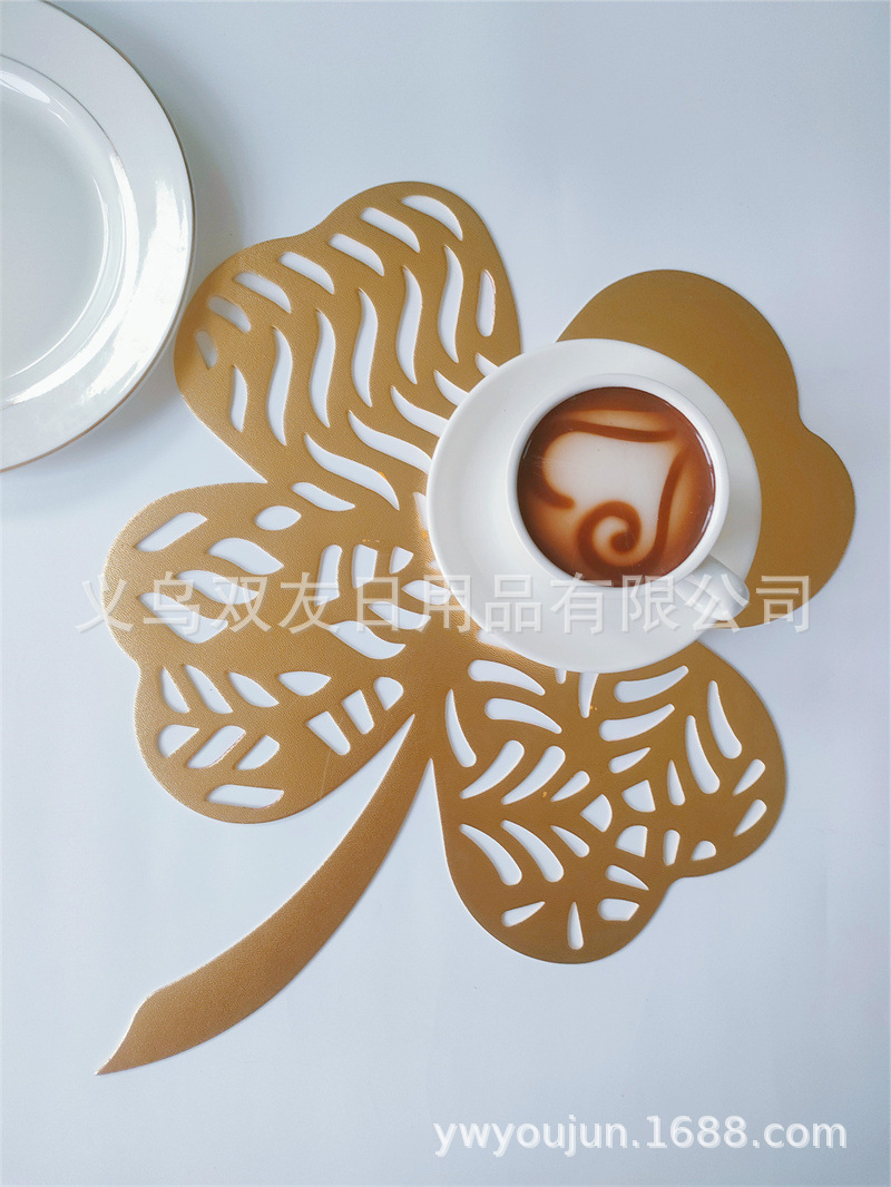 PVC镂空花朵四叶草餐垫防水防滑咖啡杯垫餐具隔热保护装饰垫详情1
