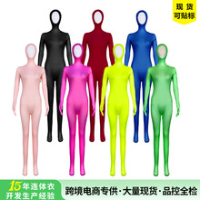 跨境新品紧身衣全包漏头连体衣zentai纯色衣服露脸舞台表演服
