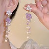 Asymmetrical earrings with tassels, diamond encrusted, simple and elegant design, light luxury style