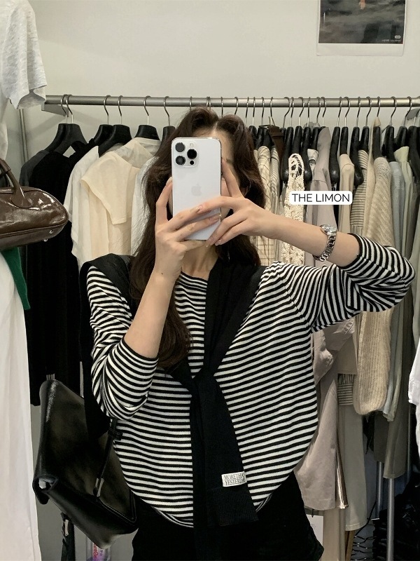 2025毛衣女秋冬新款韩系宽松休闲条纹针织衫简约百搭披肩套装上衣|undefined