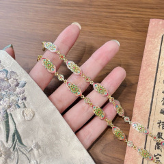 银佳银饰 足银999.9  描金珐琅宝相花手链 潮流 精品现货一件代发