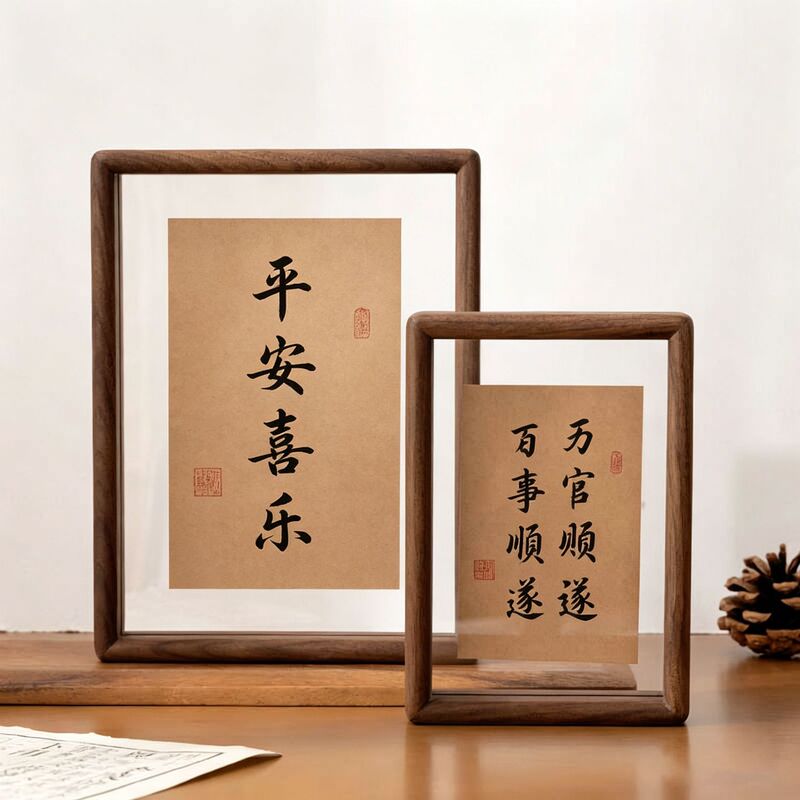 Black Walnut Solid Wood Calligraphy Frame Custom DIY 6inch Acrylic Double-Sided Transparent Photo Frame with Photo Printing