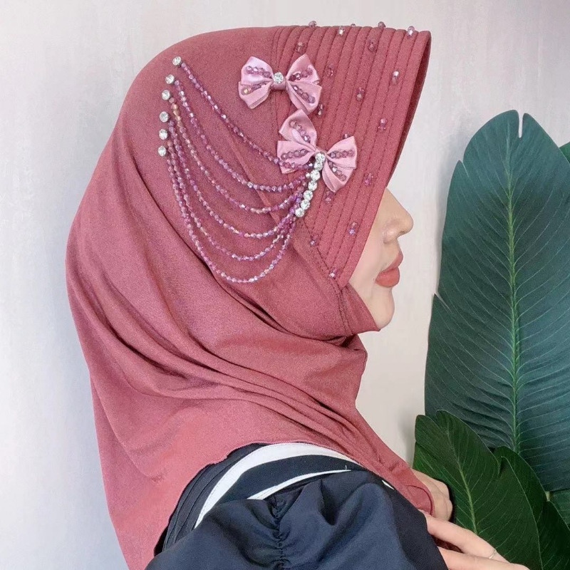 Yilanmuge's New Convenient Pullover-Style Gauze Scarf, Star-Patterned Sponge Brimmed Soft Hat (Dishes)