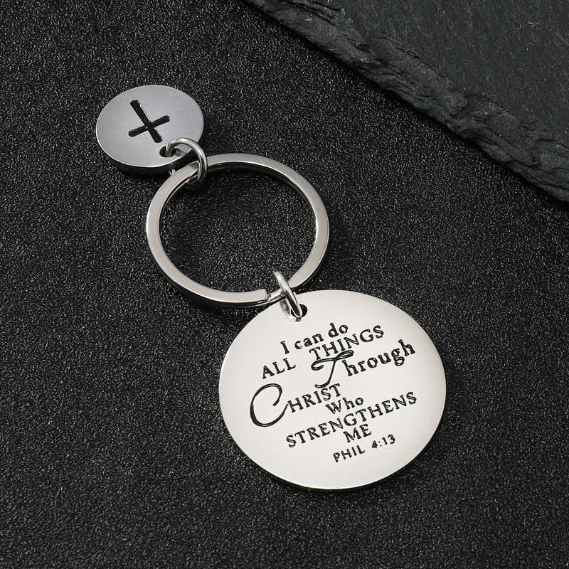 Accessori pendenti circolari, corrosione del testo, gioielli in titanio rivestiti di olio, portachiavi in acciaio inossidabile a croce_voghion.com