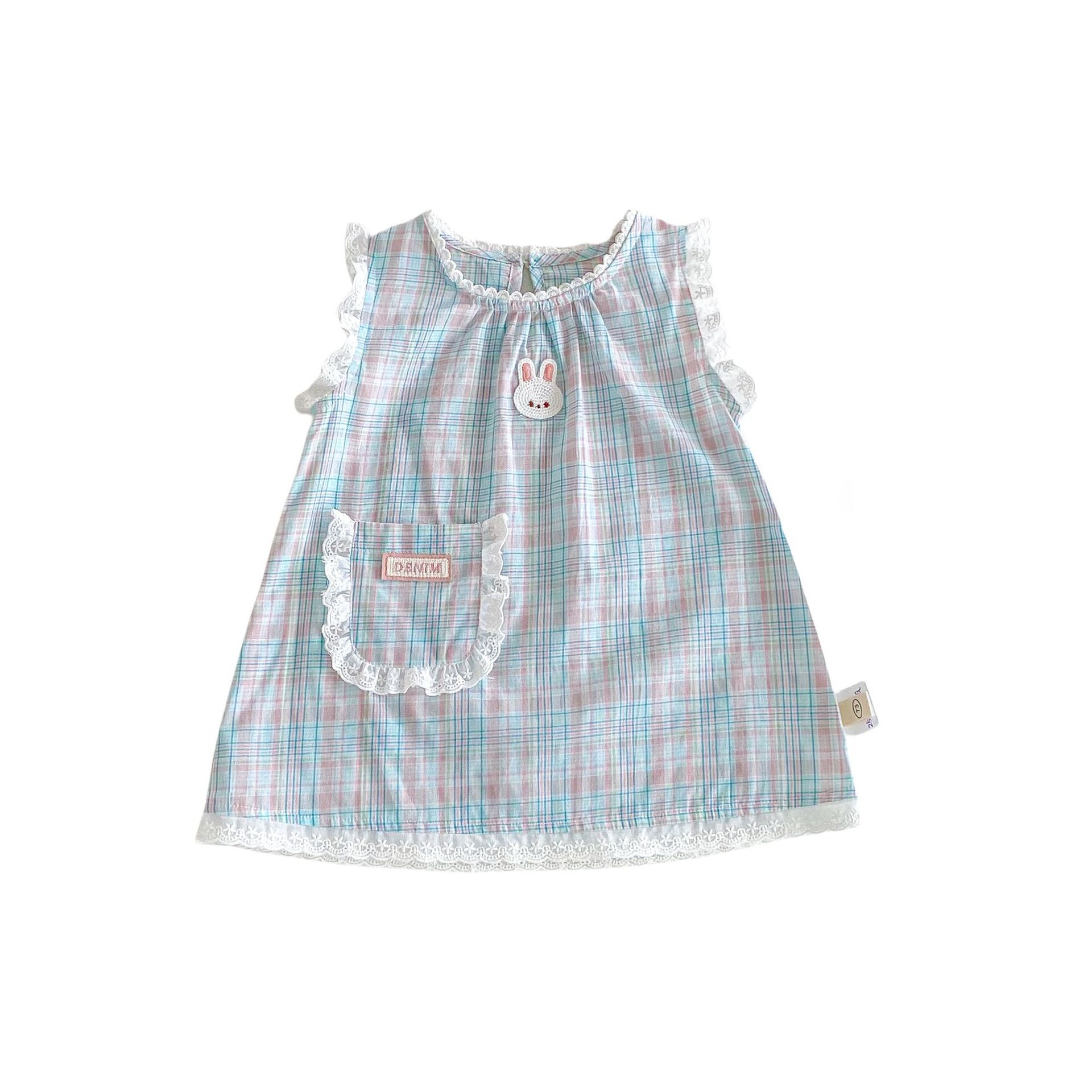 Vestido de niña verano súper lindo 2025 nuevo bebé dulce estilo occidental falda de princesa chaleco a cuadros estilo princesa