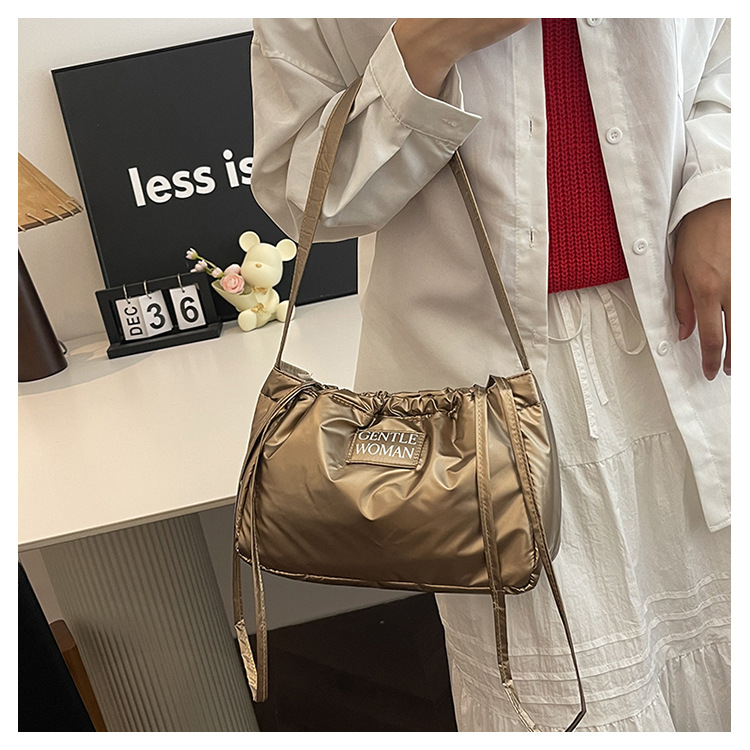 Candy colored new letter printed drawstring shoulder niche design dumpling women's armpit bag_voghion.com