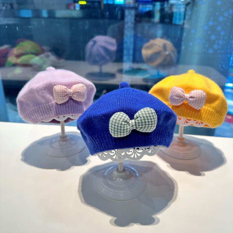 어린이 베레모  소녀 모자 가을과 겨울 한국 스타일  소녀 니트 울 화가 모자 트렌드