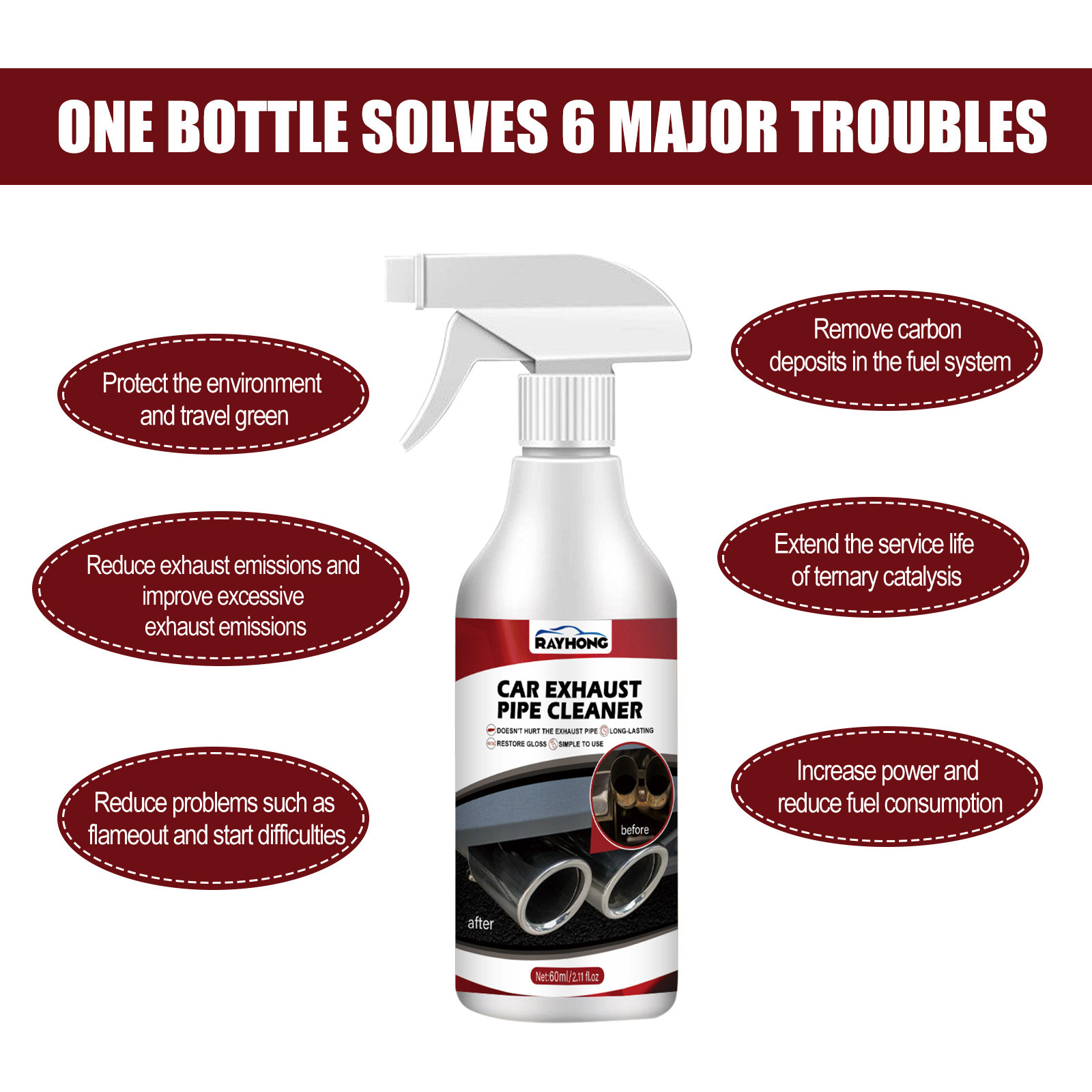 Rayhong Car Exhaust Pipe Cleaner Removes Rust, Removes Carbon Deposits, Removes Black Smoke Cleaner, Car and Motorcycle Maintenance