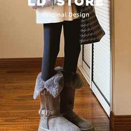 小个子厚底灰色长筒雪地靴女2025冬新款增高加绒四季保暖东北棉鞋