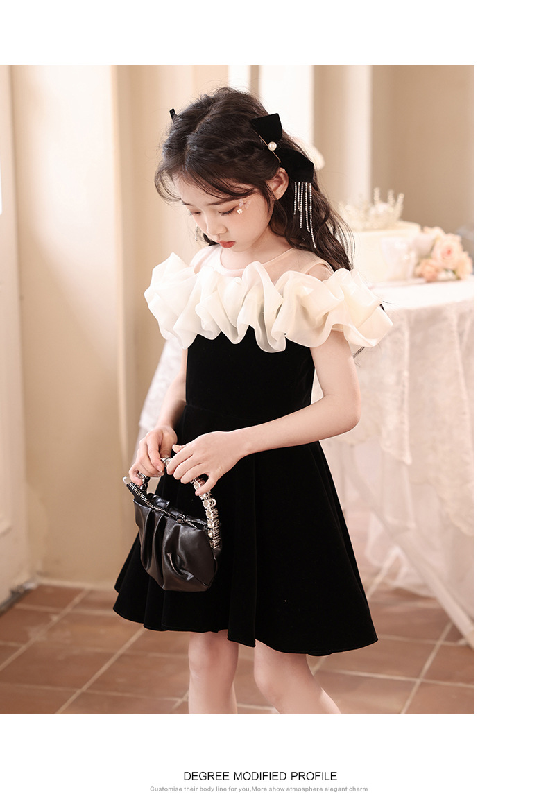 Französisch schwarz tausend Gold Stil Mädchen Kleid Geburtstag Prinzessin Kleid Kinder High-End-Host Klavier Performance-Kostüm – Detail 9