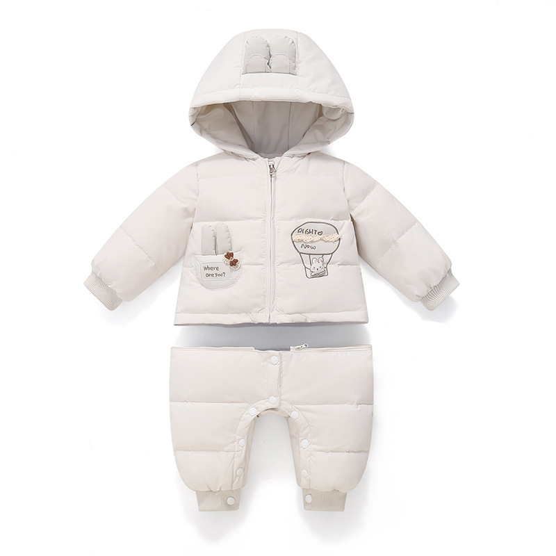 Baby girl's down jumpsuit, Class A white duck down, thickened infant romper, newborn outerwear for outings