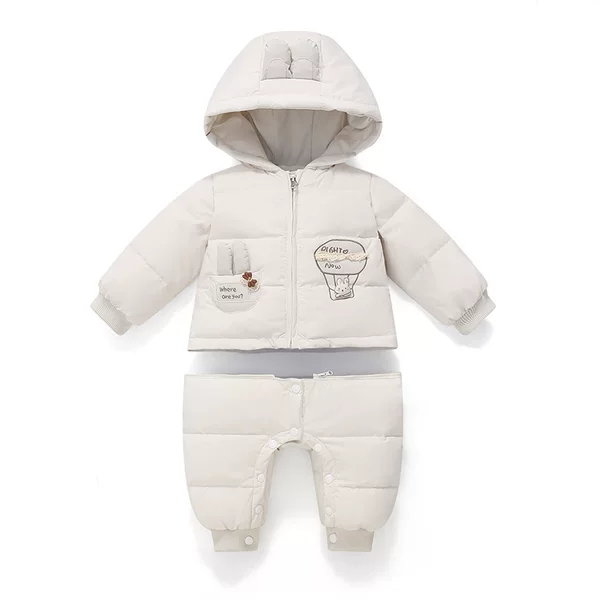Baby girl's down jumpsuit, Class A white duck down, thickened infant romper, newborn outerwear for outings