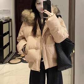 超好看毛领连帽短款棉服女冬季2025新款保暖面包服加厚棉衣外套