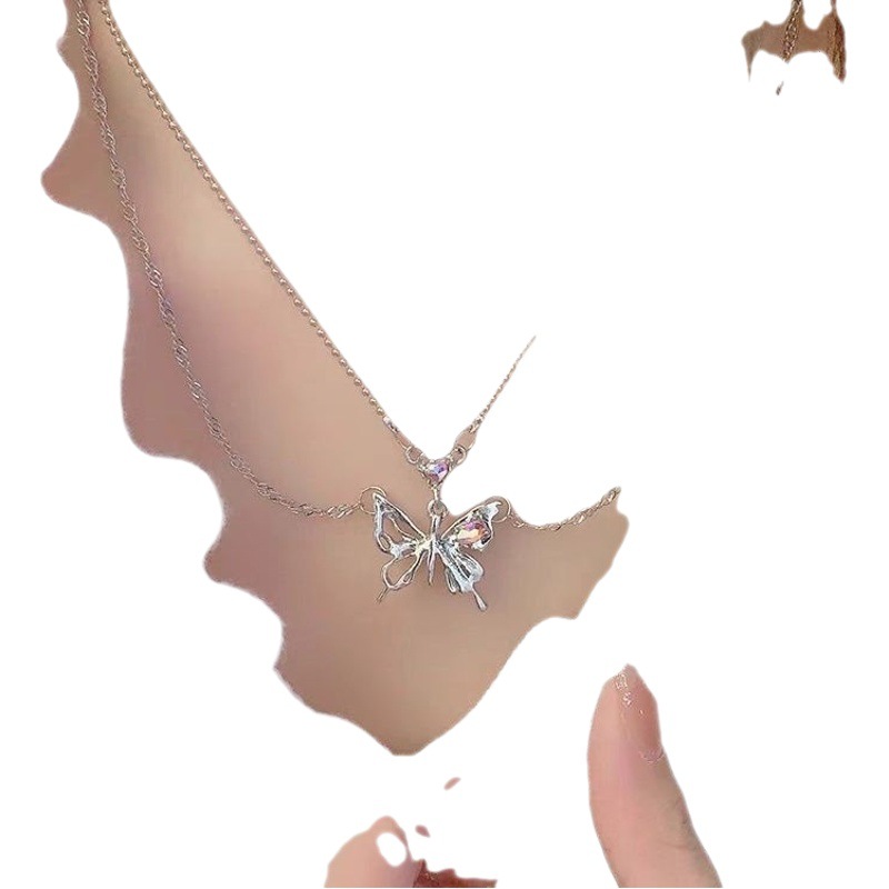 En forma de corazón de doble capa mariposa collar hembra dulce fresco ins moda chica caliente elegante personalidad de alto grado todo partido plato de hueso Cadena de clavícula