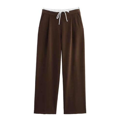 Leisure foreign trade women's autumn European and American style double-layer cross-border wide-leg multi-color waist-length pants for women cross-border