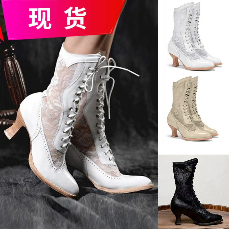 2025 г., экспортные осенние и зимние новые женские ботинки на среднем каблуке с острым носком и шнуровкой спереди в британском стиле