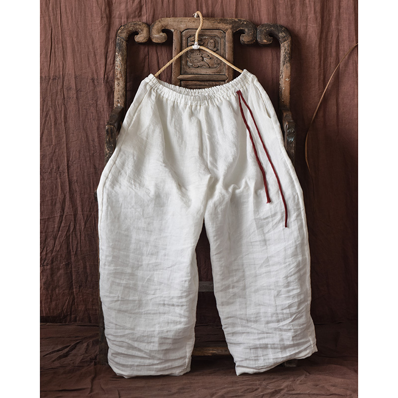 4038/Spring and Autumn Sand Wash Linen Radish Pants Loose Wide Leg Pants Inner Seam