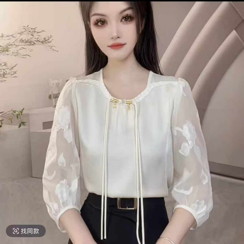 New Chinese Style National Style Women's Summer New Small Shirt High-end Niche Stylish Age-reducing Jacquard Shirt Short-sleeved Top Shirt