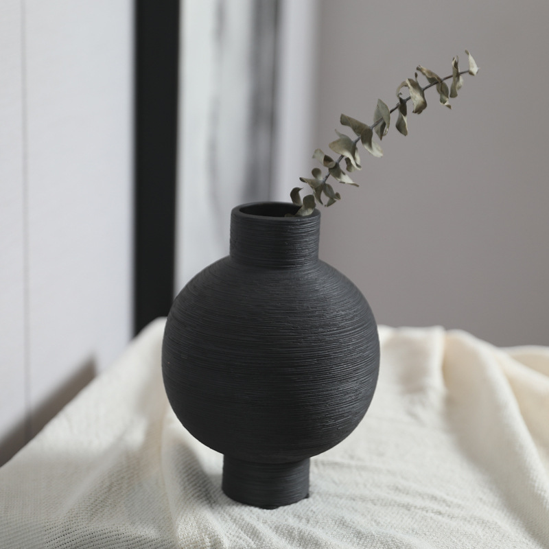 Wabilifeng jarrón de cerámica negra cepillado decoración suave para el hogar sala de estar arreglo floral seco decoración de flores de escritorio