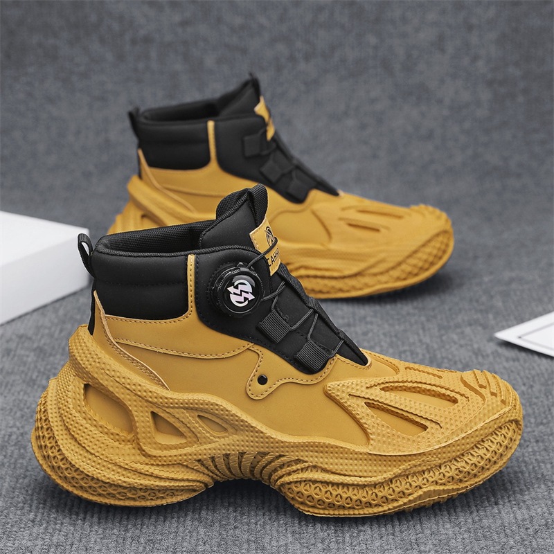 Rotating Button Dad Shoes 2025 New High-Top Sports Men's Shoes Autumn and Winter Trendy Thick-Soled Height-Increasing Shoes Mesh Running Shoes