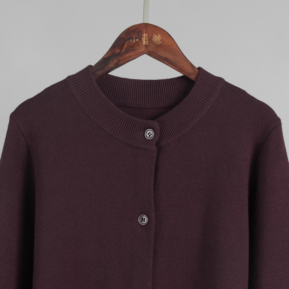Bộ len dệt kim nữ áo cardigan tay dài quần dài màu trơn — Màu nâu, màu xám, mơ chi tiết 12