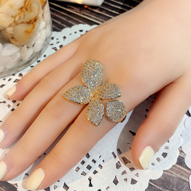 15g Weight Zircon Inlay Material Open Rings Classification One Size Ring Size 1 Piece Quantity Family Gathering, Tea Party Occasion Copper Material Leaf, Flower Pattern Women's Gender Inlay Design Elegant, Streetwear Style Copper Elegant Lady Streetwear Inlay Leaf Flower Zircon Open Rings 4