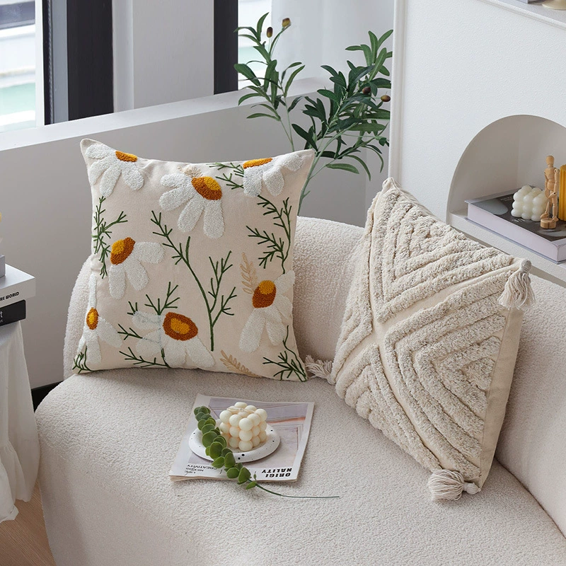 Pillow, pillowcase, sofa, Nordic style, flowered, with embroidery
