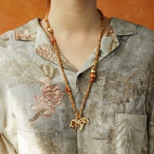 秋冬编织小马项链新中式小众设计异域民族叠戴斑马毛线豹纹毛衣链