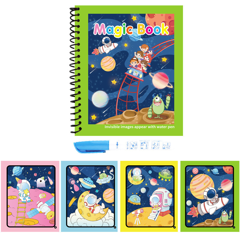 子供用魔法の水彩画帳、落書き帳、ペン付きの厚みのある絵、水に浸して描く、幼稚園の男の子と女の子|undefined