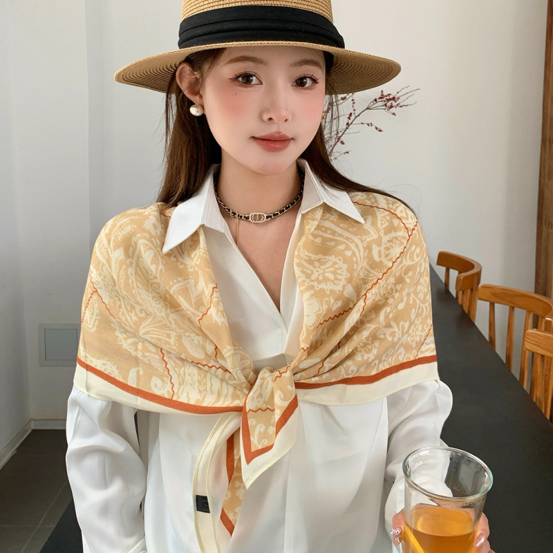 ベージュカシューフラワー 90 綿とリネンの大きな正方形のスカーフ女性の夏薄い旅行日焼け止めショールスカーフ包頭スカーフ|undefined