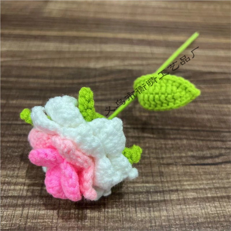 Lily tejido a mano acabado rosa Lily Tulip flor artificial lana ramo regalo