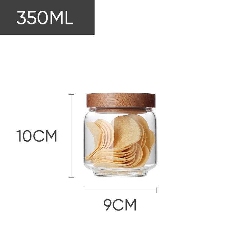 Acacia vidrio de almacenamiento tanque de alimentos granos granos café té vidrio sellado tanque de almacenamiento transparente sellado