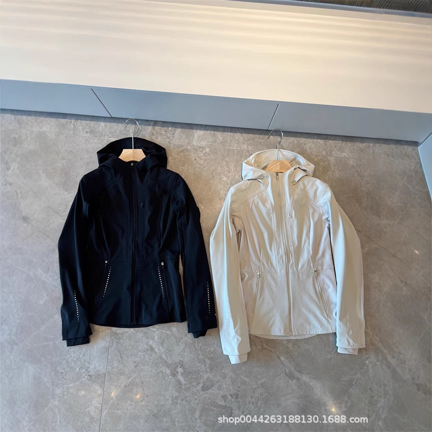 Autumn New Women's Two-Color Waist Hooded Plus Velvet Windbreaker Jacket Yoga Wear