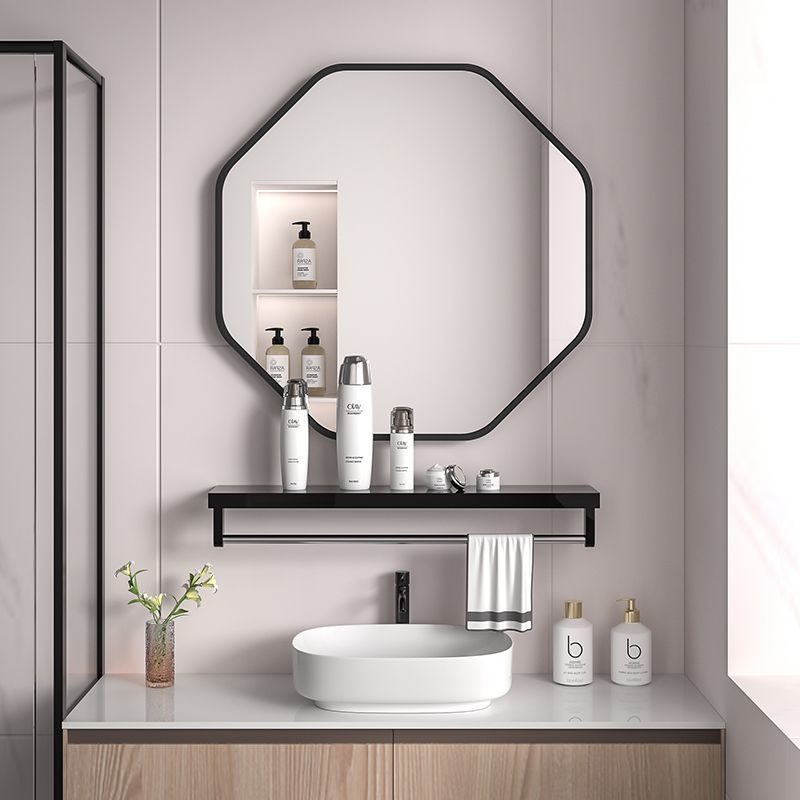 European Octagonal Bathroom Mirror with Storage Rack Without Punching Bathroom Makeup Home Bathroom Mirror Vanity Mirror