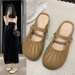 [4076 People Collected] French Ins Baotou Half Slippers for Women Summer Outer Wear 2025 Spring and Summer New Soft Flats Bottom One
