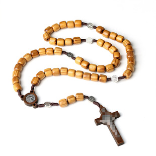 [in stock and fast delivery] cross rosary pendant jewelry barrel beads wooden knot necklace cross-border jewelry wholesale