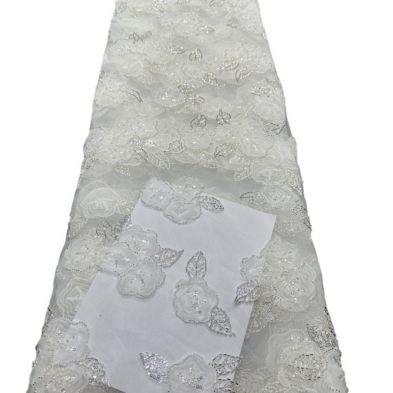 Fábrica de flores en stock sequinilla tela bordada tridimensional transpirable hueco hermoso vestido de boda vestido de moda vestido ligero image 6