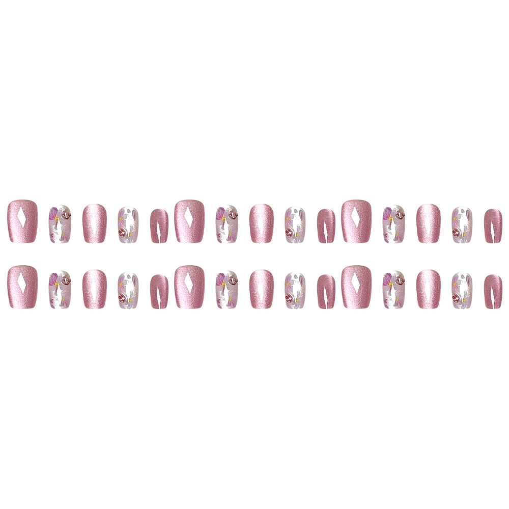 Gato Eye Diamond Wear Armor Advanced Sense Pink Memories Fashion Parche de uñas postizas 30 piezas