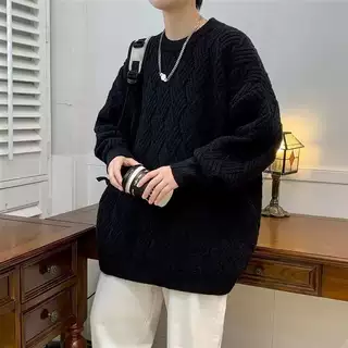 春秋季新款潮牌圆领毛衣男士男装打底休闲针织衫保暖线衣oversize