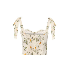 Euro-American style sexy lace-trimmed cami top with floral print—summer's latest design, slimming and figure-flattering, short crop style perfect for resort wear.