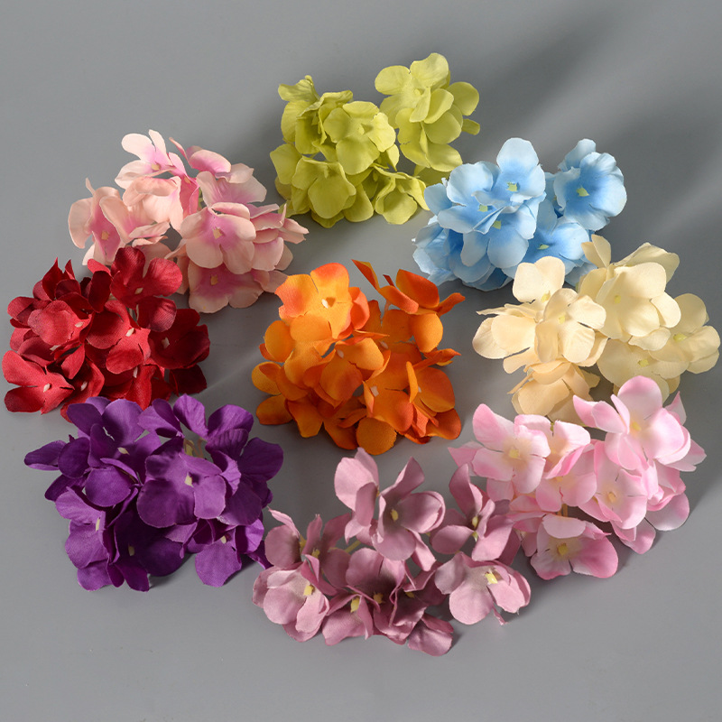 DIY cabeza de hortenida de imitación petal de flores pinzas de cabello accesorios de toque de boda decoración del hogar flores falsas props de disparo de flores