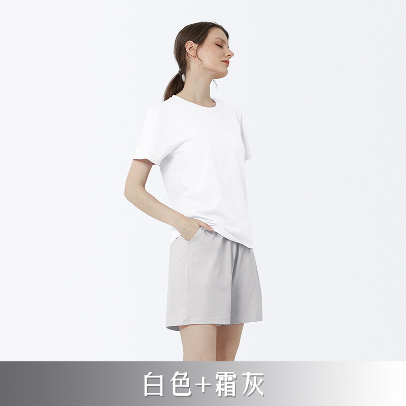 Luz de lujo piel algodón mercerizado las mujeres del verano pijamas traje antibacteriano sensación fresca delgada casual Home wear