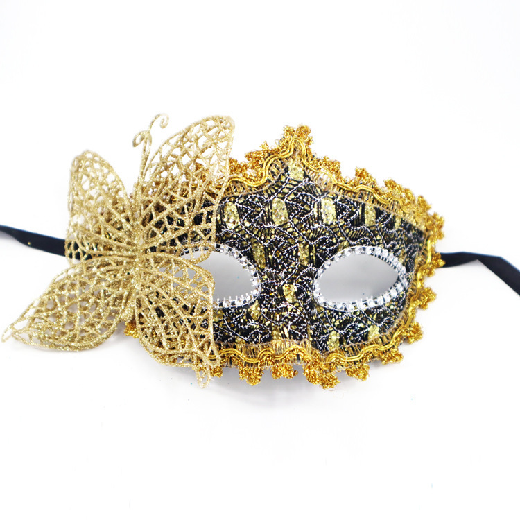 Nuevo Halloween transfronterizo baile de máscaras carnaval negro pintado hombre pareja pintada máscara de mitad de cara de alta calidad