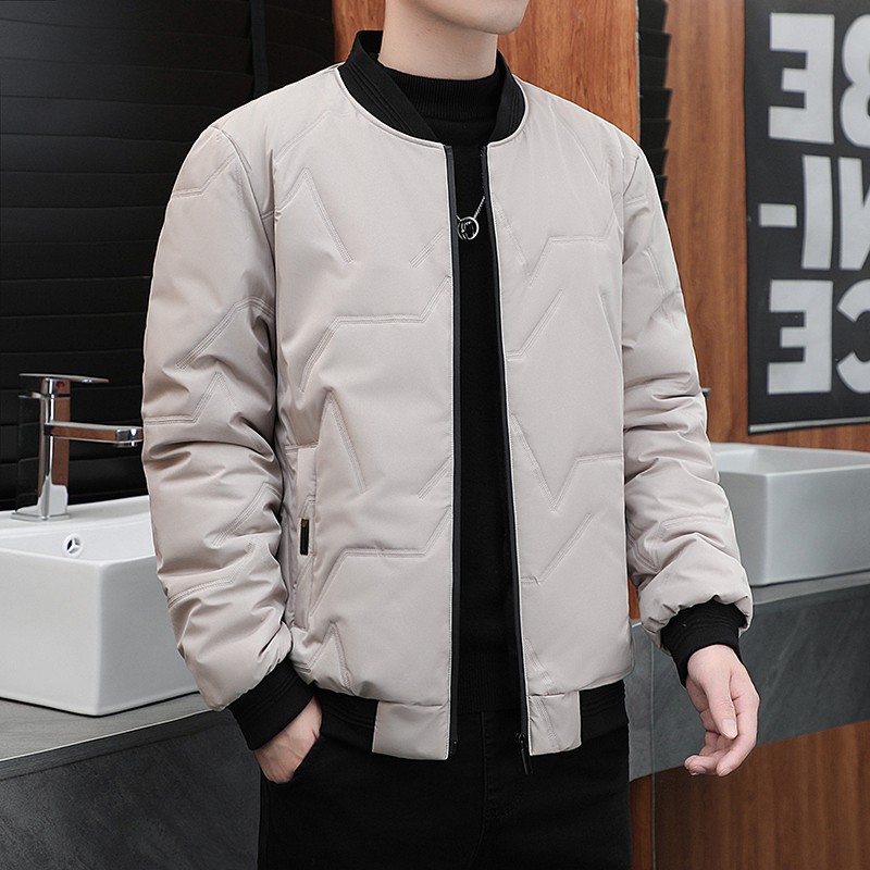 Cashmere cotton-padded coat men's winter and autumn fleece-lined thickened jacket Korean style Youth fit baseball collar solid color simple coat